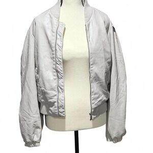 House of Harlow 1960 Vegan Leather Bomber Jacket Ivory Cream Full Zip Medium